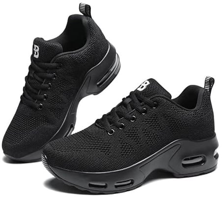 Womens Orthopedic Trainers Running Shoes Air Cushion Athletic Sports Lightweight Walking Sneakers Mesh Breathable Ladies Nursing Work Arch Support Plantar Fasciitis Jogging Shoes All Black UK 6