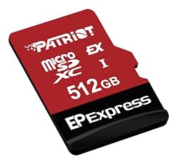 Patriot EP Series PEF512GEPEXMCX Carte mémoire micro SDXC Express V30 UHS-I U3 4K UHD Compatible avec Nintendo Switch 2 Vitesse de lecture jusqu'à 800 Mo/s, vitesse d'écriture jusqu'à 600 Mo/s