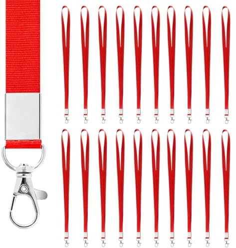 20 Stück Schlüsselband Rot, 45cm Schlüsselbänder mit Drehbarem Metallclip, Lanyard Schlüsselband zum Umhängen, Schlüsselbänder Umhängebänder für Kartenhüllen Ausweise Zugangskarten