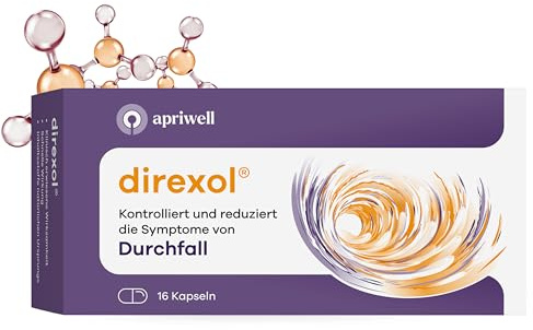 Direxol – Stoppt akuten Durchfall schnell, ohne die Darmtätigkeit zu hemmen | Lindert Bauchschmerzen & Übelkeit, Vermindert Wasser- & Elektrolytverlust, Blockiert Erreger, Ohne Loperamid, 16 Kapseln