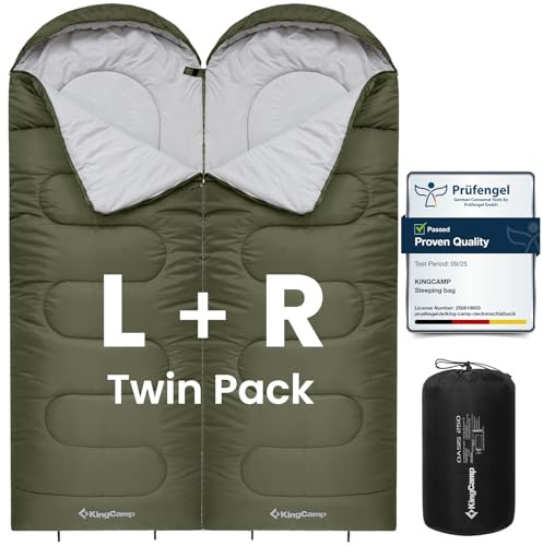 KingCamp Schlafsack für Erwachsene, 100% Flanell, XL Big and Tall | Deckenschlafsack koppelbar zum Doppelschlafsack, 3 Jahreszeiten, ideal für Camping & Reisen.