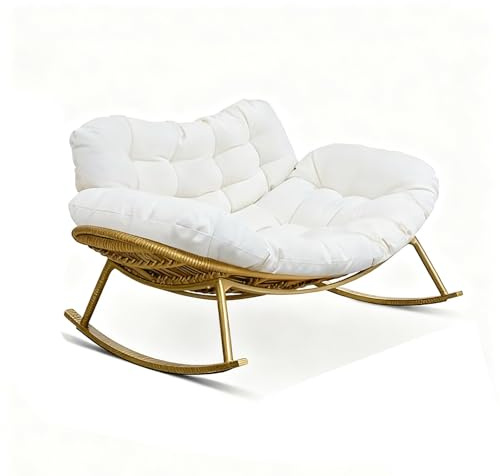 Apk i bc Two-Person Rocking Chair, Wicker Chair, Spacious Design, Easy to Clean, Suitable for Garden, Load Capacity 300KG(Yellow,152 * 98 * 72)