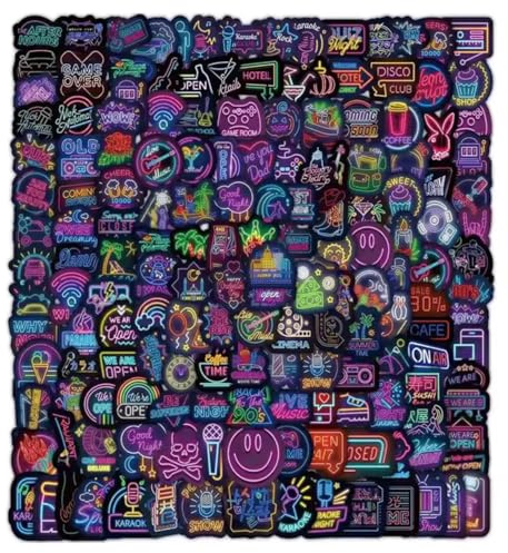 HNTR® Neon Stickers | 200 Cool Stickers for Laptops, Skateboards and Scrapbooks