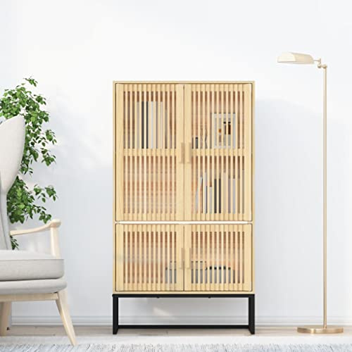 Zeehear Buffet haut 70 x 35 x 125 cm en bois de pin, pieds en fer, design scandinave, grand espace de rangement, pour salon, couloir, bureau