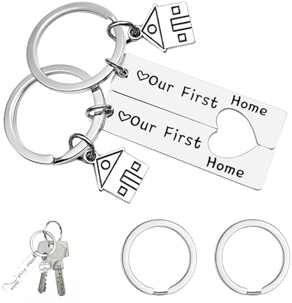 2 Stück Neues Zuhause Schlüsselanhänger, Stilvoller Edelstahl Schlüsselanhänger Neues Haus Dekoration Schmuck Schlüsselringe Einweihungsgeschenk Edelstahl Kreativer Anhänger für Neue Hausbesitzer