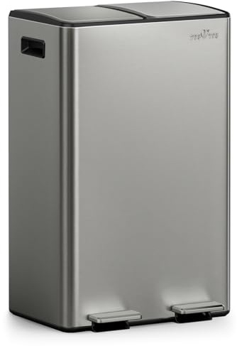mVm Kitchen Bin,60L Dual Rubbish Bin,2 x 30L Stainless Steel Pedal Bin,Double Recycling Bin with Soft-Close Lids and Plastic Inner Buckets,Fingerprint Proof,Odour Seal,Large Capacity Trash Can