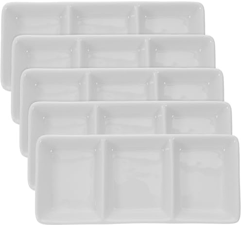 Juego de 5 Platos de Cerámica para Salsas 3 Compartimentos Pequeño y Ligero Adecuado para Salsa de Soja Vinagre y Condimentos Hogar y Restaurante