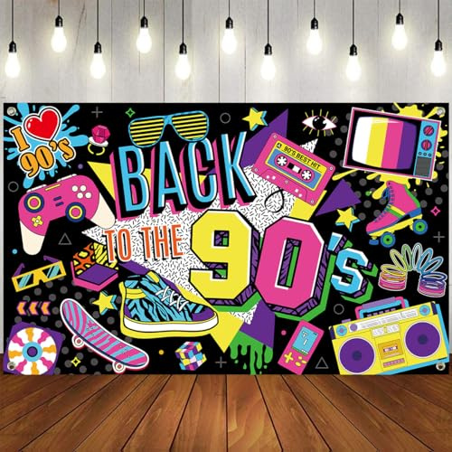 Back to the 90s Party Banner Hintergrund Dekorationen Supplies 180 x 110 cm 90er Jahre Hintergrund für 90er Jahre Party Dekorationen Hip Pop Photo Booth 90er Jahre Fotografie Hintergrund
