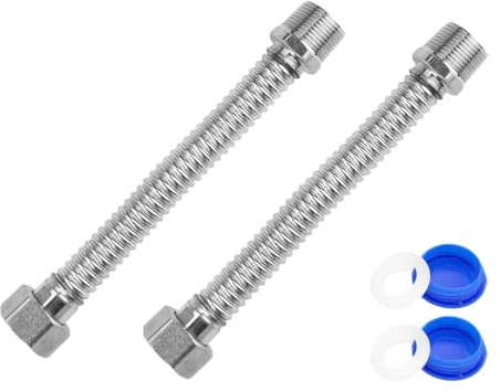 Abiyou 2 Stück 304 Edelstahl Wellrohr, 40CM Edelstahl-Flexrohr mit Unterlegscheibe,Dichtdeckel, G3/4 DN20 edelstahl Versorgungsschlauch, Panzerschlauch 3/4 Zoll, für Badezimmer, Toilette, Wasserhahne