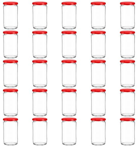 hocz 25x Einmachgläser 720 ml | mit Deckel Rot TO 82 | leere Gläser mit Schraubdeckel zum befüllen | Sturzgläser, Schraubgläser, Marmeladengläser Set | 25 Stück
