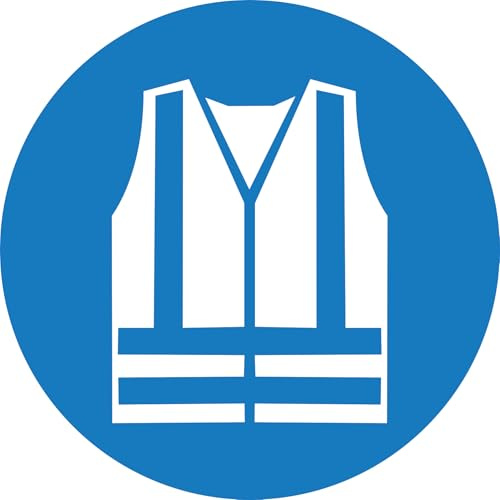 Sticker Pictogram E P I Compulsory Round 10 cm – Safety Signs – Helmet, Gloves, Glasses, Shoes, Hearing Protection etc. (Port of vest required)