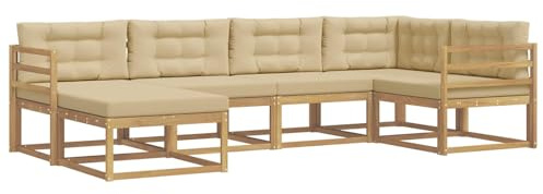 vidaXL Outdoor-Sofagarnitur mit Kissen 5 pcs Weiß und Beige Polyester, Patio-Sofa, Moderne Outdoor-Sitzgruppe, langlebige Gartenmöbel, wetterfest für die Lounge im Garten