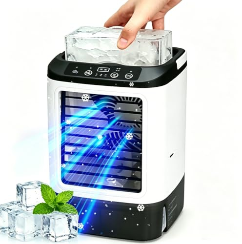 Mini Raffrescatore d'aria, Nuovo Ventilatore Portatile Con Raffrescatore d'aria, Raffrescatore D'aria Personale Alimentato Via USB Con 3 Velocità 2 Modalità Nebulizzazione, Serbatoio Acqua 900 ml