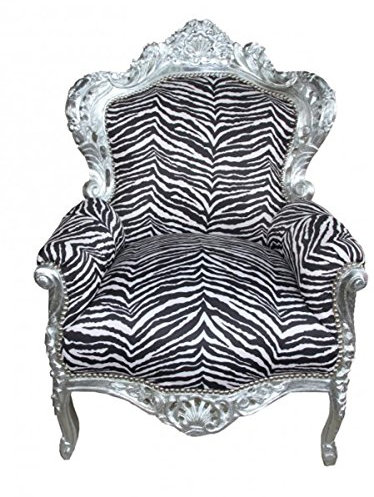 Casa Padrino Barock Sessel King Zebra/Silber - Antik Stil Möbel