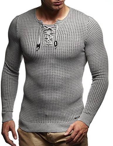 Leif Nelson Herren dünner Strick-Pullover Rundhals-Ausschnitt Slim Fit Winter Sommer Moderner Männer Winterpullover Wollpullover Langarm Crew Neck Feinstrick LN1605