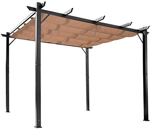 Pergola Aluminium 4L x 3l x 2,65H m pergola rétractable Structure alu + Toile Polyester Haute densité 180 g/m² Incluse Chocolat Noir