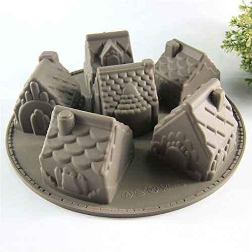 MKNzone 1 Stück 6-Loch 26 X 26 X 6.3 cm Silikon Backform Schokolade, Gelees und Süßigkeiten etc. - Haus Schimmel, Zufällige Farbabgabe