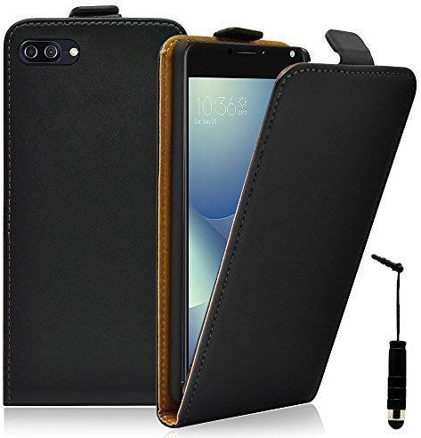 VCOMP® Housse Coque Etui Cuir PU Vrai pour ASUS Zenfone 4 Max/Max Pro/Max Plus ZC554KL 5.5 [Les Dimensions EXACTES du Telephone: 154 x 76.9 x 8.9 mm] + Mini Stylet - Noir