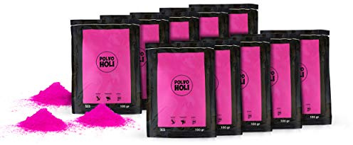 POLVO HOLI - Pack de 10 bolsas de Polvo Holi de 100 gramos - 1kg de Polvo Holi (Rosa)