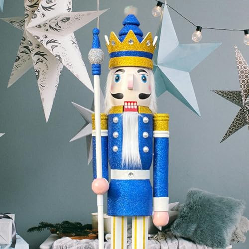 CDL 150 cm Giant 5 Feet Blue Gold Shines New Christmas Decoration Wooden Nutcracker King K33