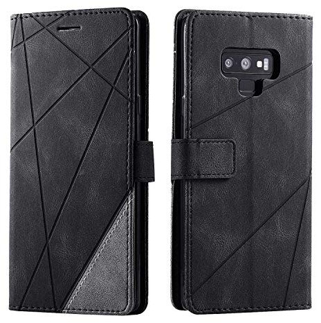 SONWO Hülle für Samsung Galaxy Note 9, Premium Leder PU Handyhülle Flip Case Wallet Silikon Bumper Schutzhülle Klapphülle für Galaxy Note 9, Schwarz
