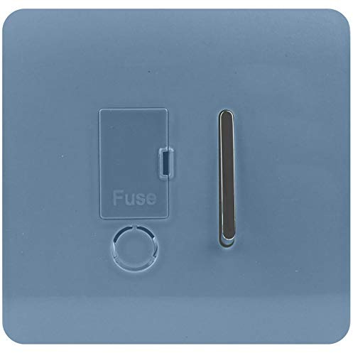 Trendi Switch Screwless Artistic Modern Glossy Tactile 230V Switched 13 A Single Fused Spur Connection Unit with Flex Outlet Chrome Rocker in Sky Blue - ART-FSSK