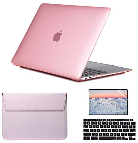 SsHhUu Custodia per 4 in 1 MacBook PRO 15 Pollici 2019 2018 2017 2016 Release A1990/A1707, Plastica Cover con Tastiera Cover & Proteggi Schermo & Borsa per MacBook PRO 15 Touch Bar Rosa