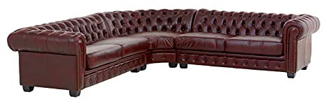 Woodkings® Chesterfield Ecksofa III Echtleder antik rot Couch Vintage Ledersofa Designsofa Federkern Unikat Herrenzimmer Büromöbel englisches Stilsofa Clubsofa Leder