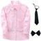 aromm Garçons Manche Longue Chemise Habillée Solide Rose L'école Uniforme Hauts Vêtements avec Cravate et Nœud Papillon, 150