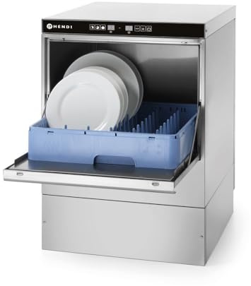 HENDI Geschirrspüler, K50, elektronische Steuerung, Tischgeschirrspüler, Gläserspüler, Geschirrspülmaschinen, mit Laugen und Spülmittelpumpe, 230V, 3.6kW, 570x600x(H)830mm, Edelstahl