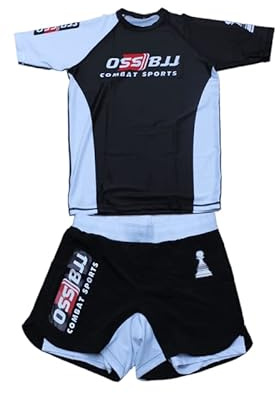 OSS Sports Men's BJJ, No GI, MMA, Compression Top Plus Shorts with Pockets Double-Layer Quick Dry - BJJ Grading Set - 2 PCS - BJJ Jiu Jitsu - No GI Grappling Kit