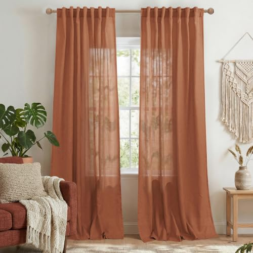 Mrs.Naturall Boho-Vorhänge, 2 Paneele für Schlafzimmer, rostbeständig, lichtfilternd, Leinen, halbtransparent, Gaze-Vorhang, 244 cm lang, für Wohnzimmer, stimmungsvolles, skurriles böhmisches Dekor