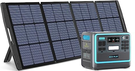 Eco Play Power Station with 200W Solar Panel Included, 2400W Solar Generator with 2048Wh LiFePO4 Battery, Portable Power Station for Camping/RV/Emergency