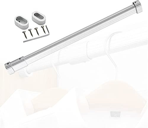 zktoermn Verstellbare Schrankstange, Garderobenschiene Hängen Mit Stützklemme Aluminium Spannstange für Schrank, Schrank, Waschraum Für Dusche XJJUN (Farbe : Silver, Größe : 84-155cm)