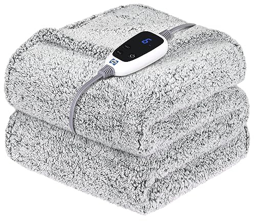 Sealy Electric Blanket Heated Throw 50x60 Soft Double Sherpa Super Cozy with 6 Fast Heating Levels & 2-10 Hours Auto-Off, Over-Heat Protection, Machine Washable, Charcoal