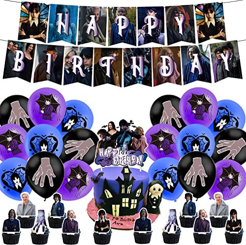 Wonlonda Birthday Party Decorations Supplies Wednesday including Happy Birthday Banner Balloons Cake Toppers for Kids Birthday