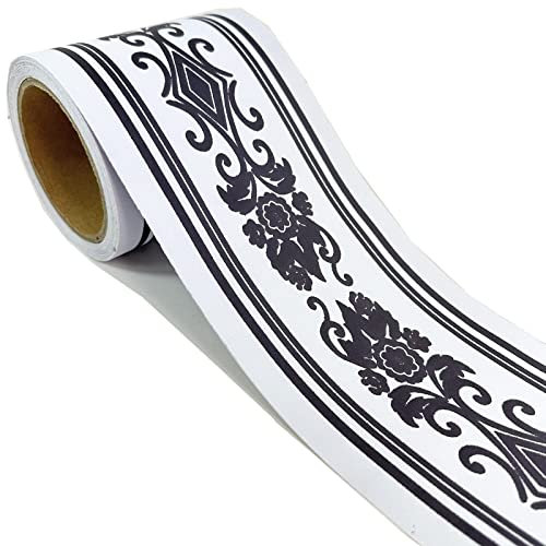 5 Meters Self Adhesive Vintage Black Floral Pattern Wallpaper Border Peel Stick Decorative Ceiling Sticker Molding Border