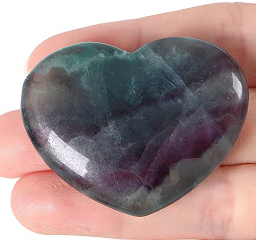 XIANNVXI Herz Fluorit Stein Groß 45mm Liebe Fluorit Kristalle Heilkristall Reiki Handschmeichler Stein Kristall Edelsteine Valentinstag Geschenke