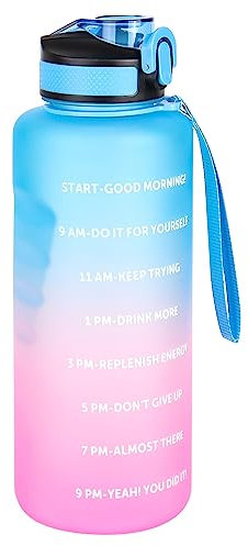 Bravebull Gourde de 1,5 l avec paille et marquage de temps, anti-fuite pour le sport, le vélo, le camping, le yoga (bleu)