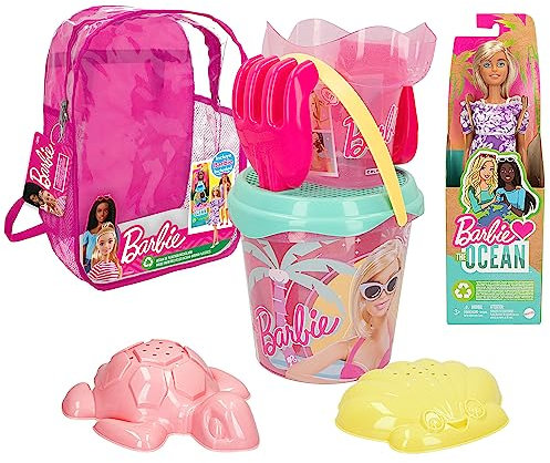 ColorBaby 77388 - Barbie Ensemble de Plage pour Enfants avec Pelle et Accessoires - Ensemble Seau de Plage - Sac à Dos de Plage pour Filles - Ensemble de Plage pour Enfants - Sac à Dos avec Jouets