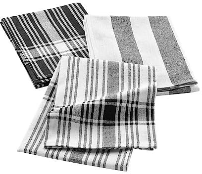 Douceur d'Intérieur, 3 Torchons (50 x 70 cm) Bayado Noir, Coton Tissé