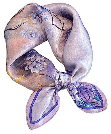 Aufeel Petit foulard carrée 100 % pure soie de mûrier pour femme, Foulard en soie, 53 x 53 cm, Violet élégant., Small