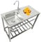 Edelstahlspüle,Outdoor Spültisch Küche Spülbecken 1 Becken,Freistehendes Edelstahl Waschbecken,Küchenspüle,Freistehendes Spüle Mit Werkbank Wasserhahn,Für Garage,Außen,Garten Werkstatt Camping (Size