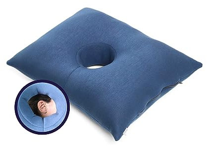 KMINA - Kissen mit Ohrloch, Piercing Ohrkissen, Donut für Ohrpiercing Wiederverwendbar, Schlafen, Chondrodermatitis Blau - Made in Europe