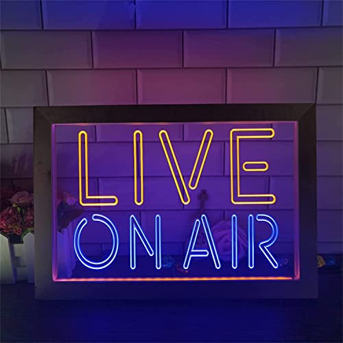 Live On Air LED Neon Sign, Studio Decor Desk Night Lights USB Acrilico Neon Luci Con Telaio, Appeso A Parete Cartello Luminoso, 42X32cm (colore: Blu Giallo)