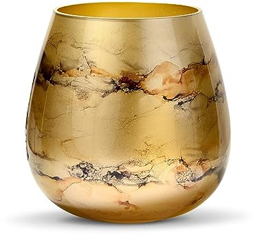 Terroso – Vase – Mundgeblasenes goldenes Glas – Luxuriöses Erscheinungsbild, Stilvoll & Elegant - 25 cm hoch - Marmoroptik – Blumenvase