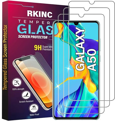RKINC 3 Stück, Panzerglas Schutz Glas für Samsung Galaxy A50 (SM-A505F), A50s, Panzer HD Displayschutzfolie, 0,33 mm kratzfest, splitterfrei, blasenfrei, lebenslangeGarantie