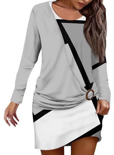 FeiBeauty Weihnachtspullover Wickelkleid Damen Herbstkleid Kleid Schwarz Kleid Elegant Damen Festlich 50 Style Damen Kleider Damenkleid Herbst Damen Kleider Sommer (Light Gray, M)
