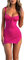 Siyova Femme Robe Sexy Sans Manches Moulante Mini Robe Bodycon en Dentelle Robe d'Été Courte Femmes Robe de Cocktail pour Party Club Plage, Rose rouge., M