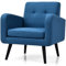 COSTWAY Fauteuil de Salon Rembourré, Fauteuil Scandinave avec Pied en Bois Massif d'Hévéa, Chaise d'Appoint en Tissu de Lin, Canapé 1 Place, pour Chambre, Bureau, Salle d’Étude, Charge 120 KG (Bleu)